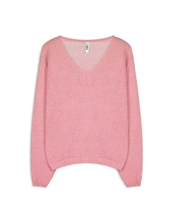 Strickpullover - V-Ausschnitt - rosa