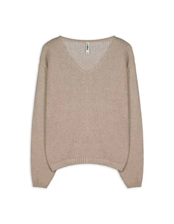 Strickpullover - V-Ausschnitt - beige