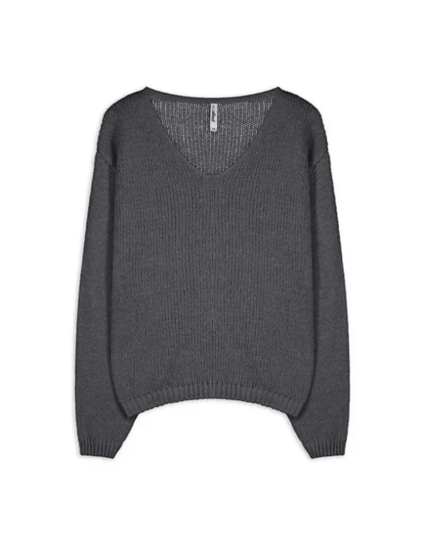 Strickpullover - V-Ausschnitt - grau