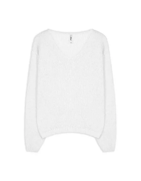Strickpullover - V-Ausschnitt - weiß