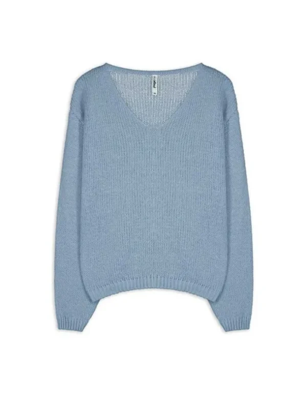 Strickpullover - V-Ausschnitt - blau
