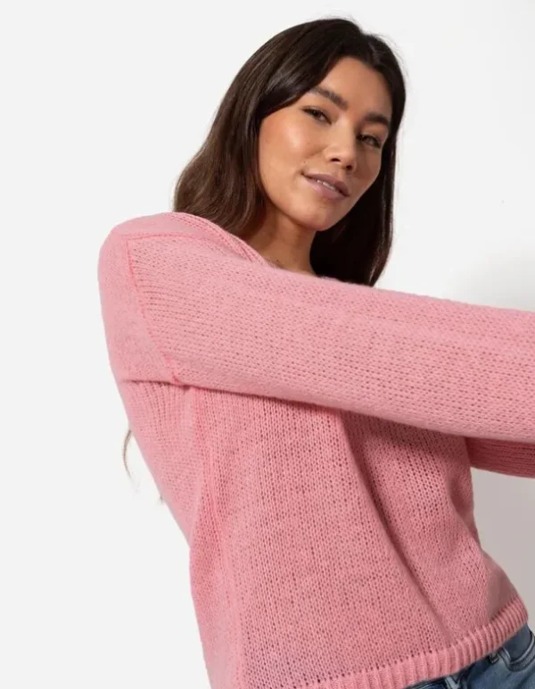 Strickpullover - V-Ausschnitt - rosa