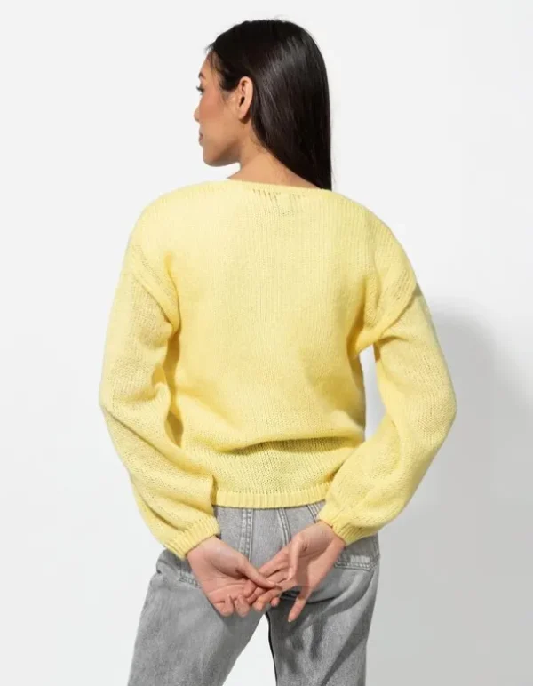 Strickpullover - V-Ausschnitt - gelb