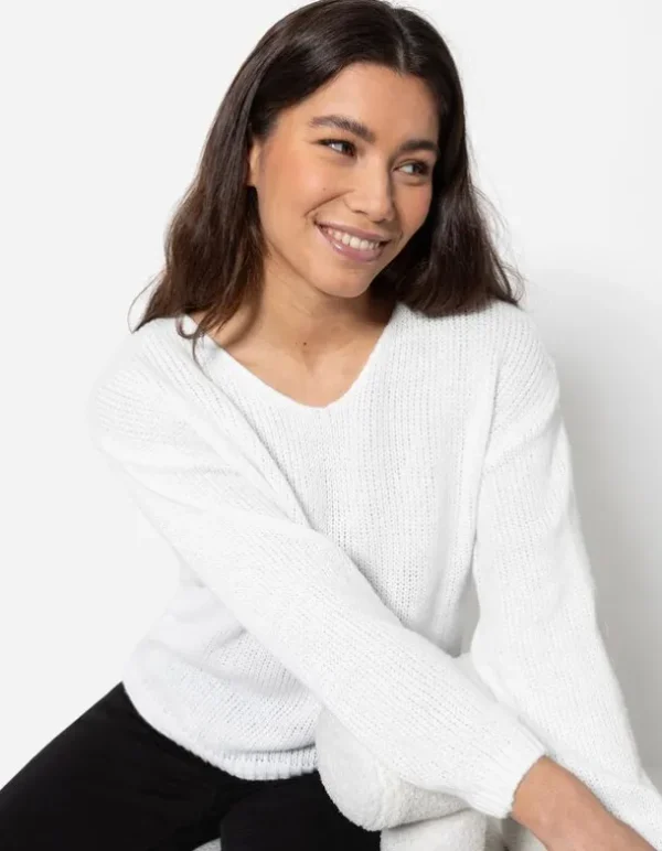 Strickpullover - V-Ausschnitt - weiß