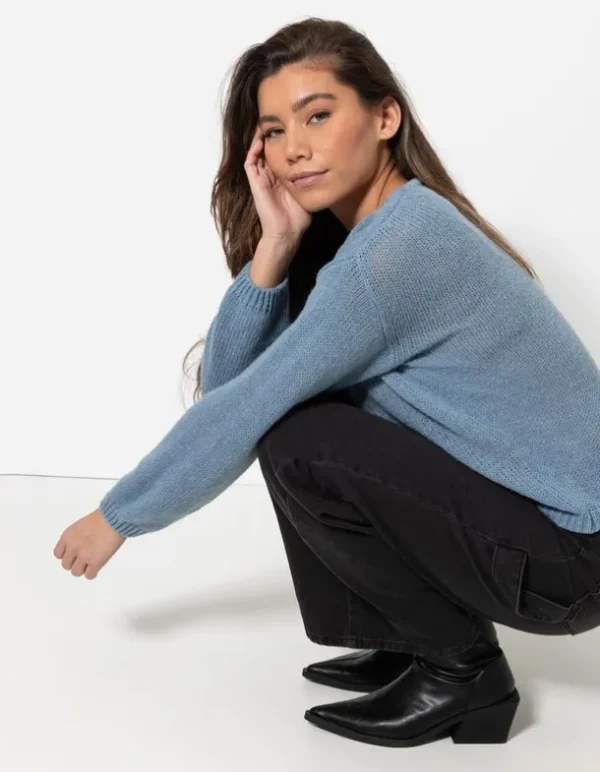 Strickpullover - V-Ausschnitt - blau