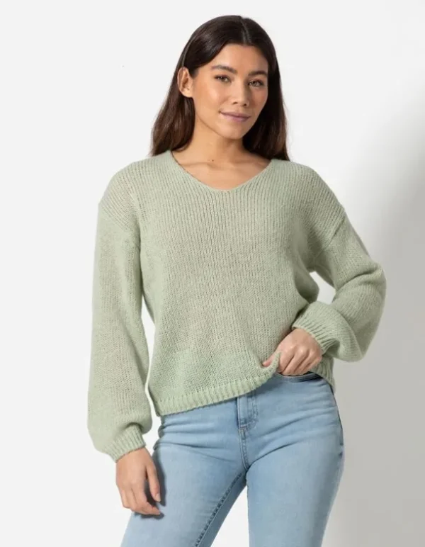 Strickpullover - V-Ausschnitt - grün