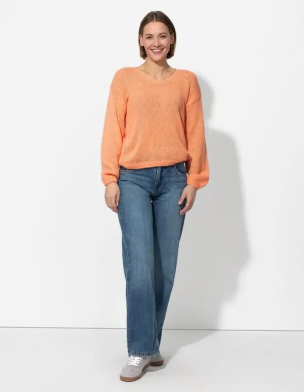 Strickpullover - V-Ausschnitt - orange
