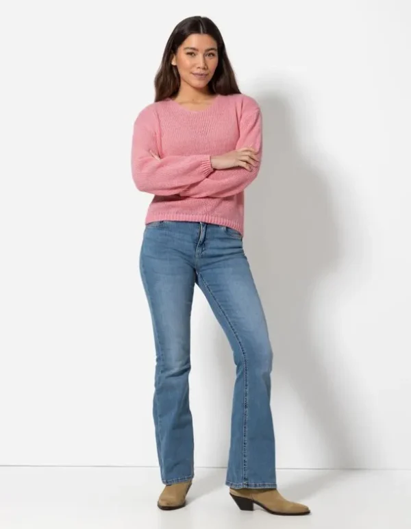Strickpullover - V-Ausschnitt - rosa