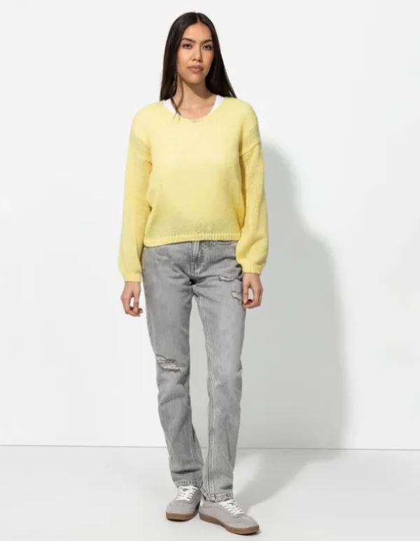Strickpullover - V-Ausschnitt - gelb
