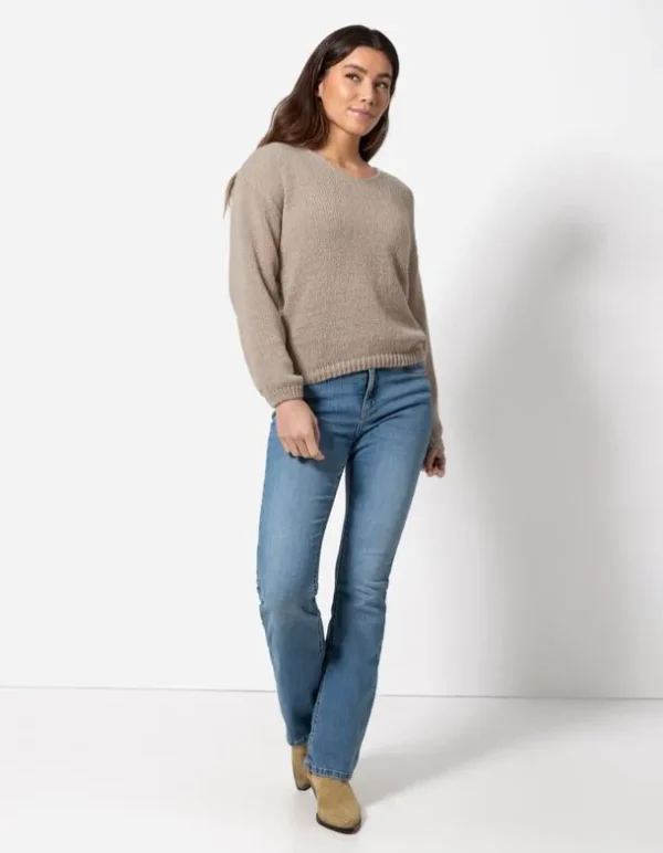 Strickpullover - V-Ausschnitt - beige