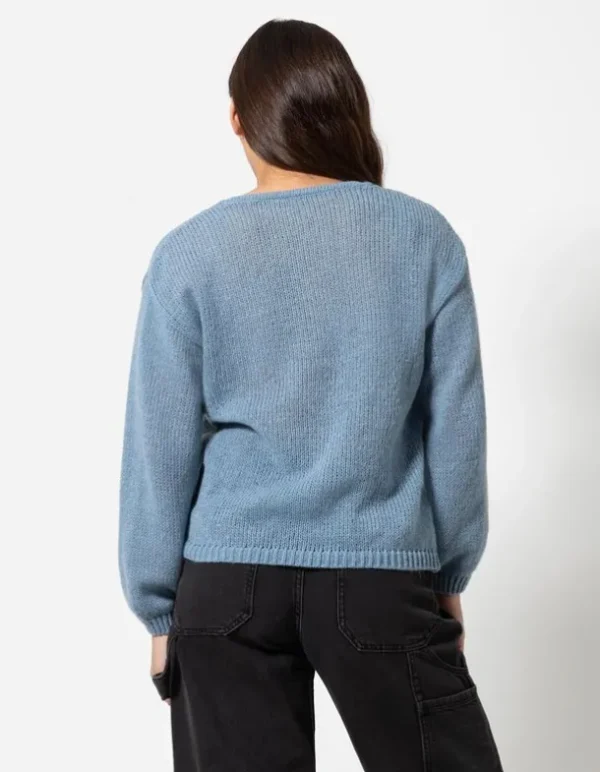 Strickpullover - V-Ausschnitt - blau