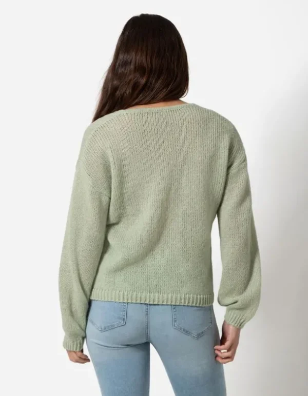 Strickpullover - V-Ausschnitt - grün