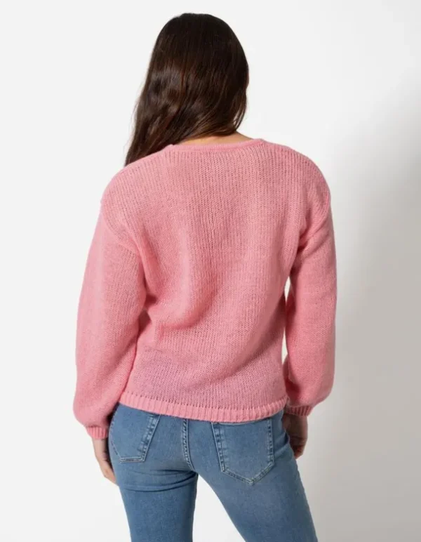 Strickpullover - V-Ausschnitt - rosa