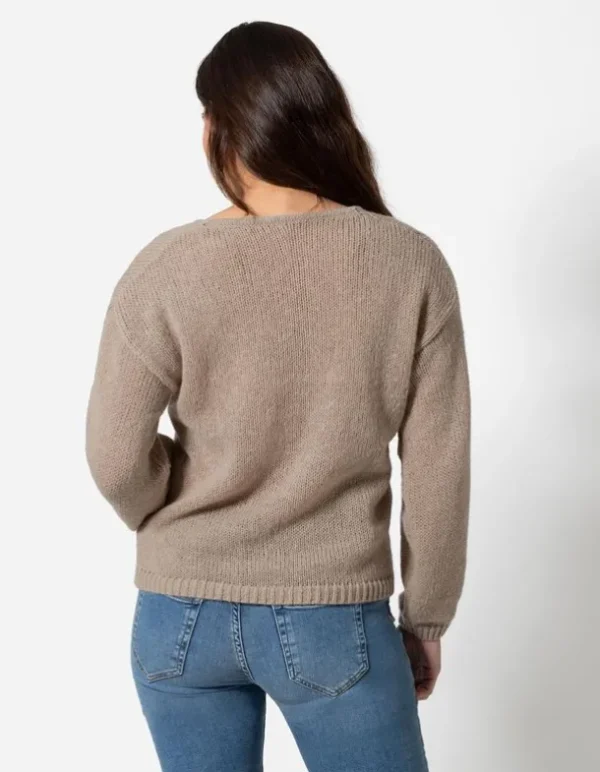 Strickpullover - V-Ausschnitt - beige