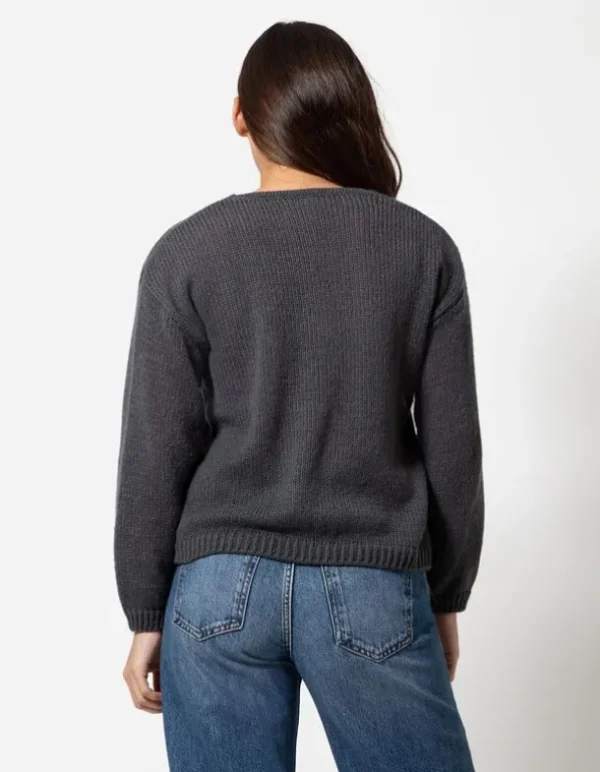 Strickpullover - V-Ausschnitt - grau