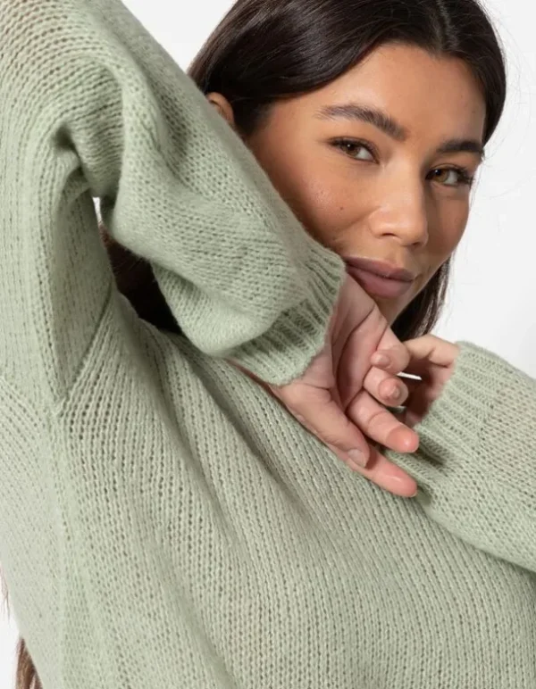 Strickpullover - V-Ausschnitt - grün