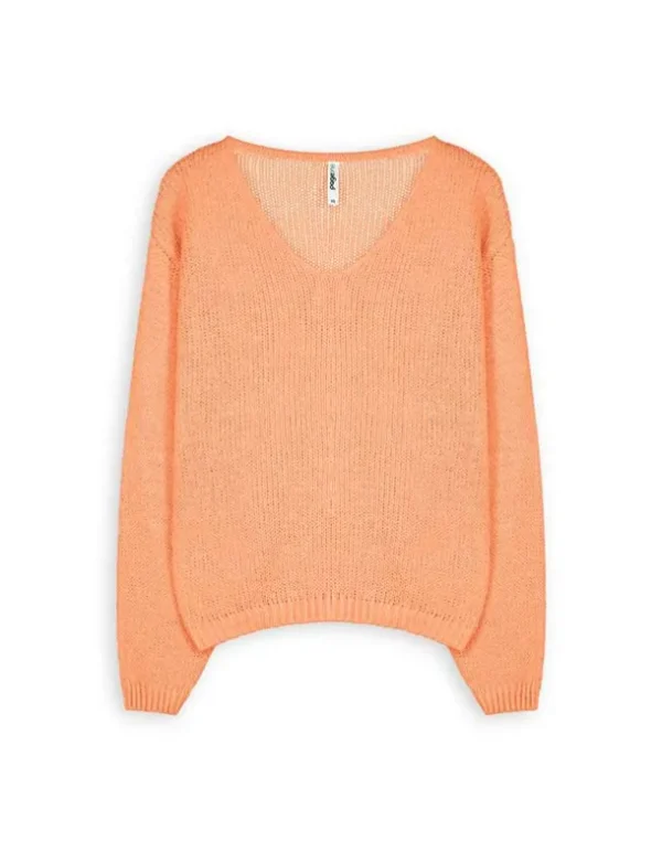 Strickpullover - V-Ausschnitt - orange