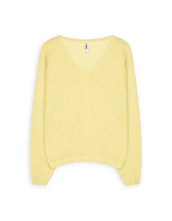 Strickpullover - V-Ausschnitt - gelb