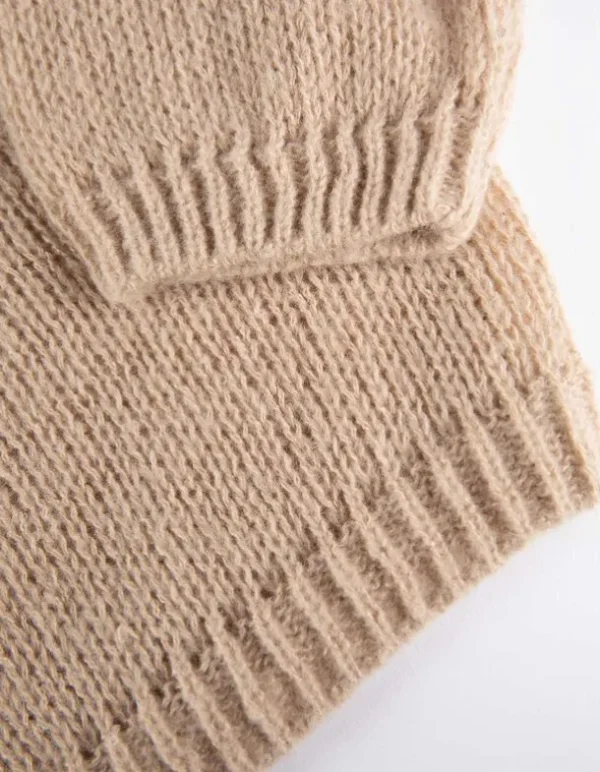 Strickpullover - V-Ausschnitt - beige