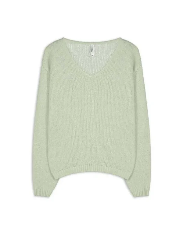 Strickpullover - V-Ausschnitt - grün