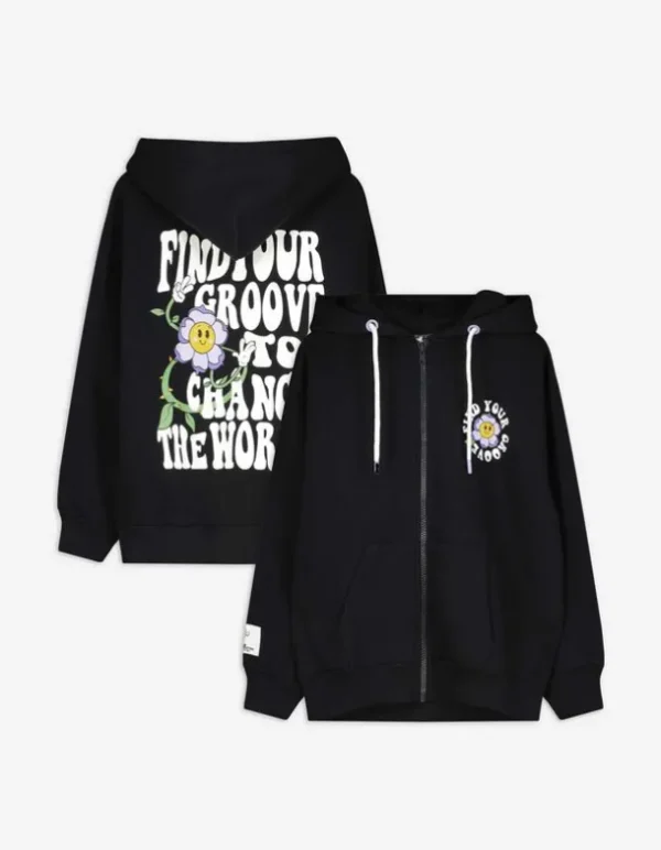 Sweatjacke - Rückenprint - schwarz