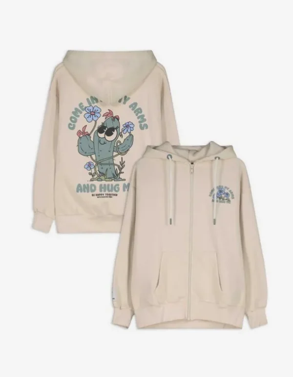 Sweatjacke - Rückenprint - beige