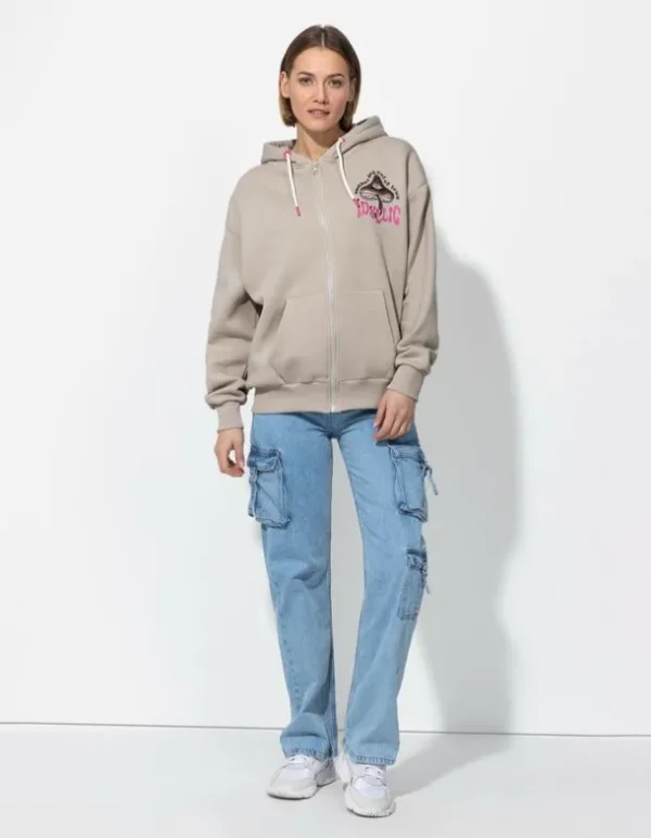Sweatjacke - Rückenprint - beige