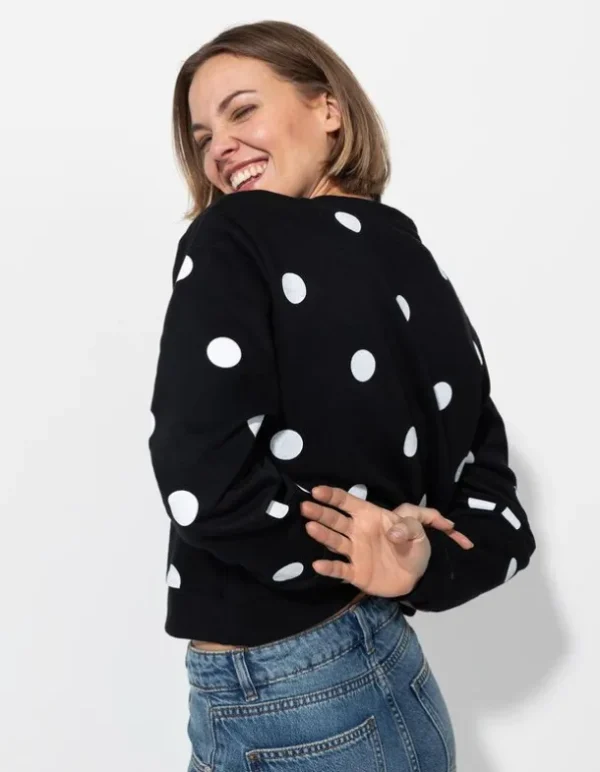 Sweatshirt - Punktemuster - schwarz