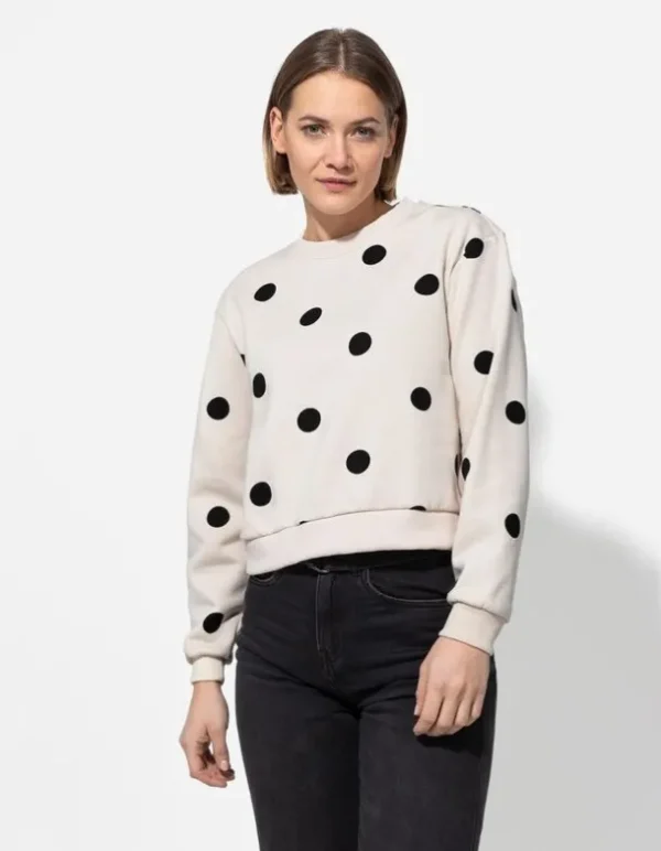 Sweatshirt - Punktemuster - beige