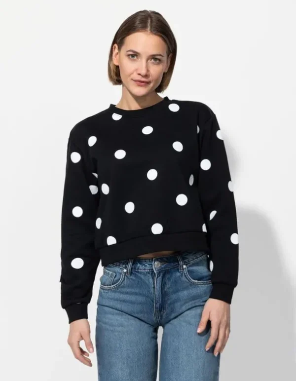 Sweatshirt - Punktemuster - schwarz