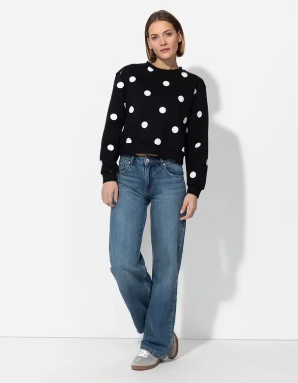 Sweatshirt - Punktemuster - schwarz