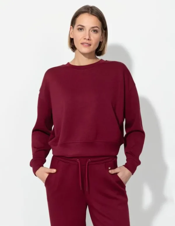 Sweatshirt - Rundhals-Ausschnitt - dunkelrot