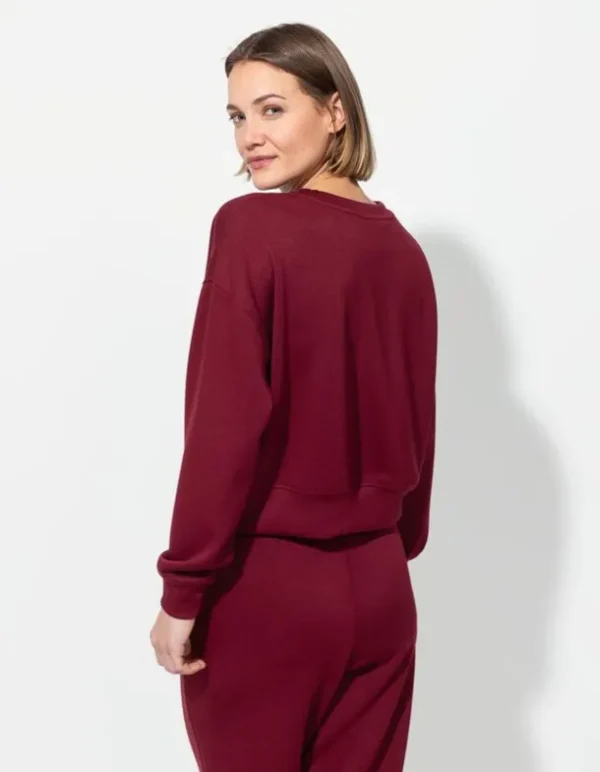 Sweatshirt - Rundhals-Ausschnitt - dunkelrot