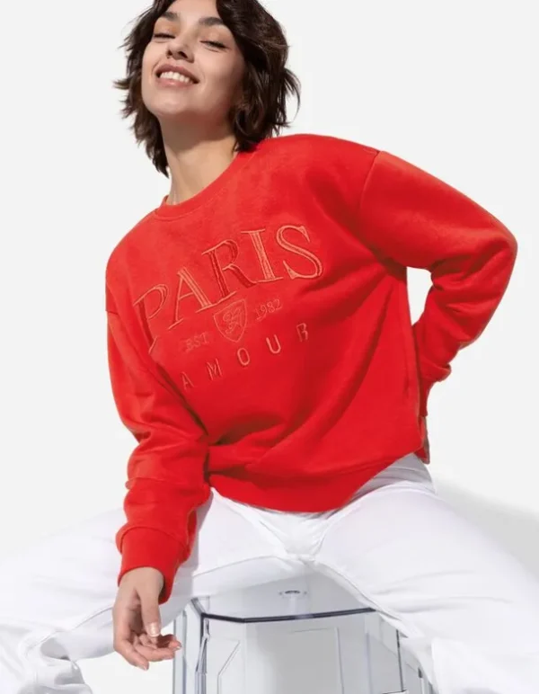 Sweatshirt - Stickereien - rot