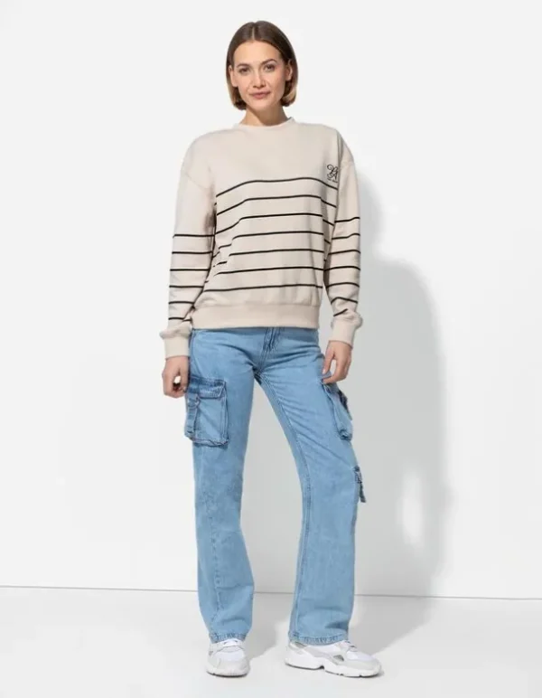 Sweatshirt - Streifen - beige