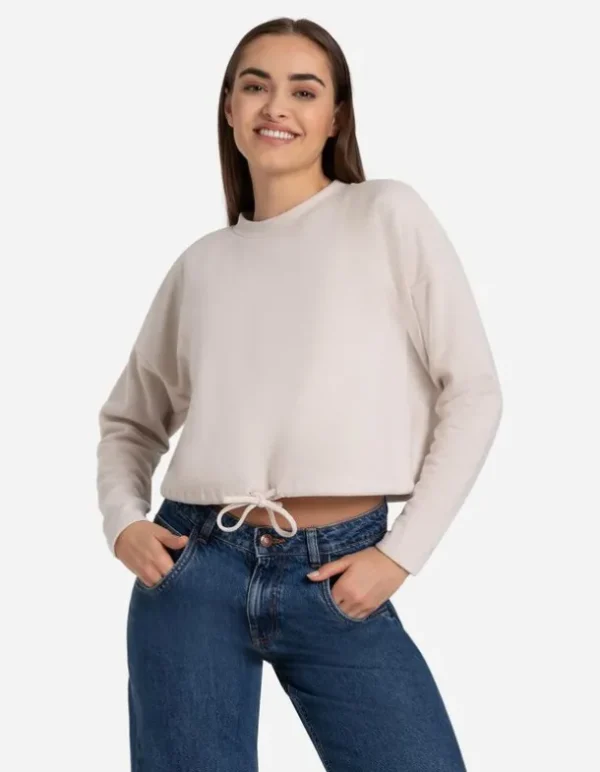 Sweatshirt - Tunnelzug am Saum - beige