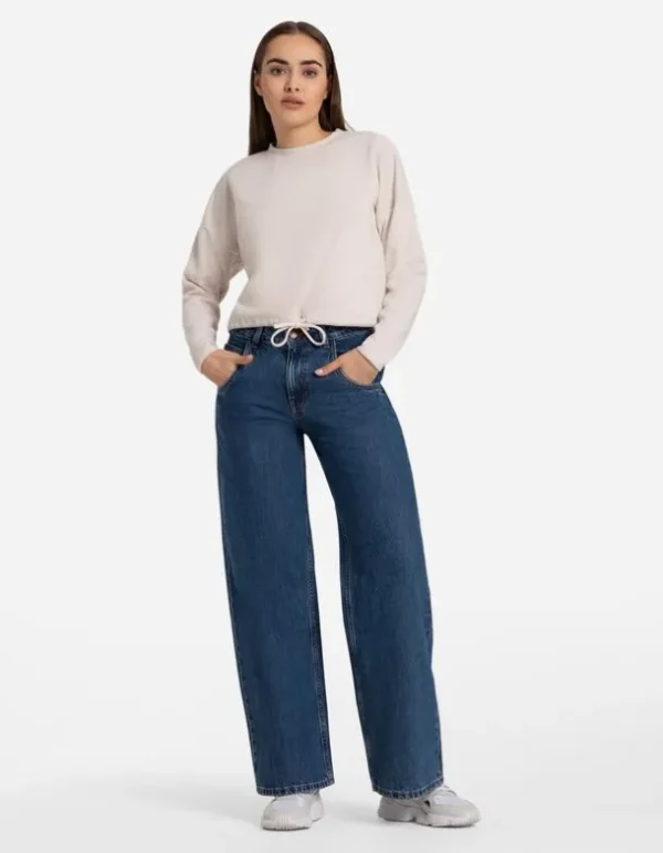 Sweatshirt - Tunnelzug am Saum - beige