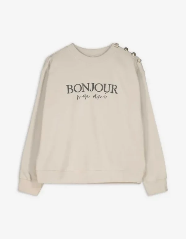 Sweatshirt - Zierknöpfe - beige
