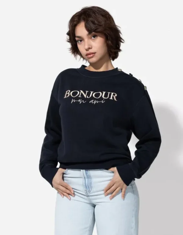 Sweatshirt - Zierknöpfe - dunkelblau