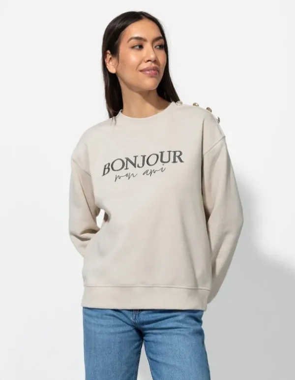 Sweatshirt - Zierknöpfe - beige