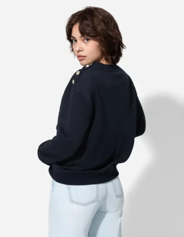 Sweatshirt - Zierknöpfe - dunkelblau