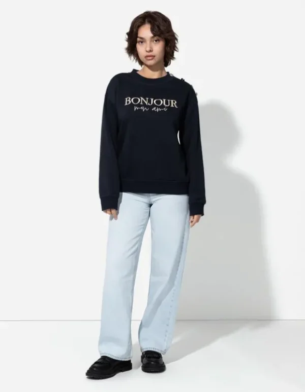 Sweatshirt - Zierknöpfe - dunkelblau