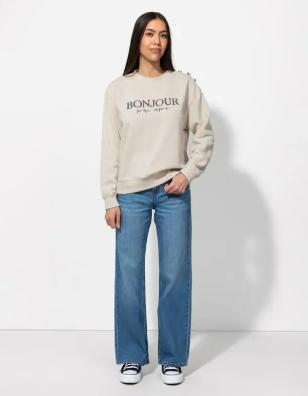 Sweatshirt - Zierknöpfe - beige