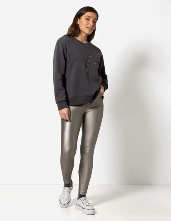Sweatshirt - Zierperlen - dunkelgrau