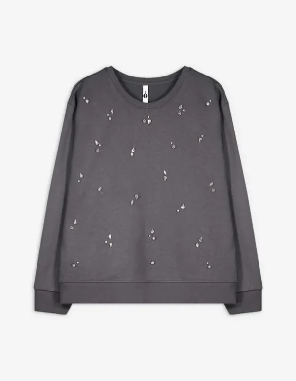 Sweatshirt - Ziersteine - dunkelgrau