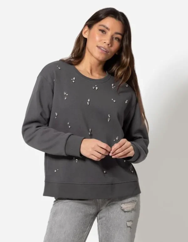 Sweatshirt - Ziersteine - dunkelgrau