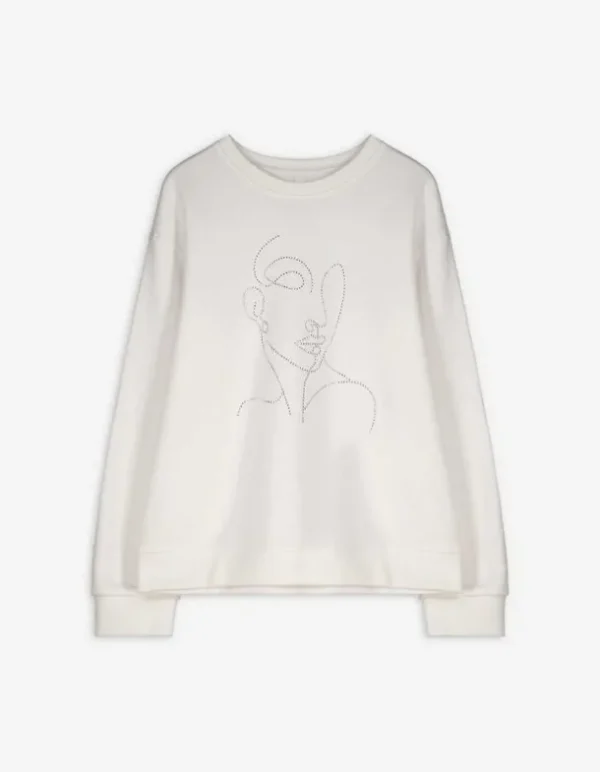 Sweatshirt - Ziersteine - weiß