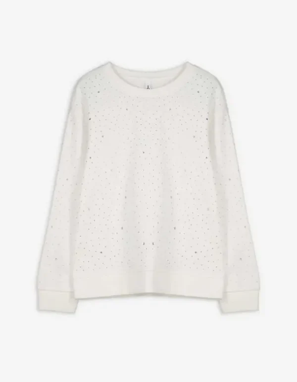 Sweatshirt - Ziersteine - weiß