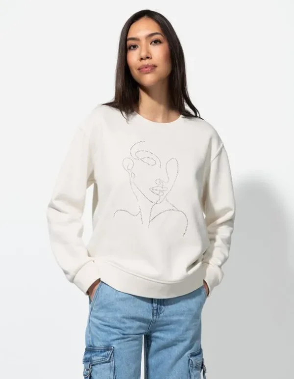 Sweatshirt - Ziersteine - weiß