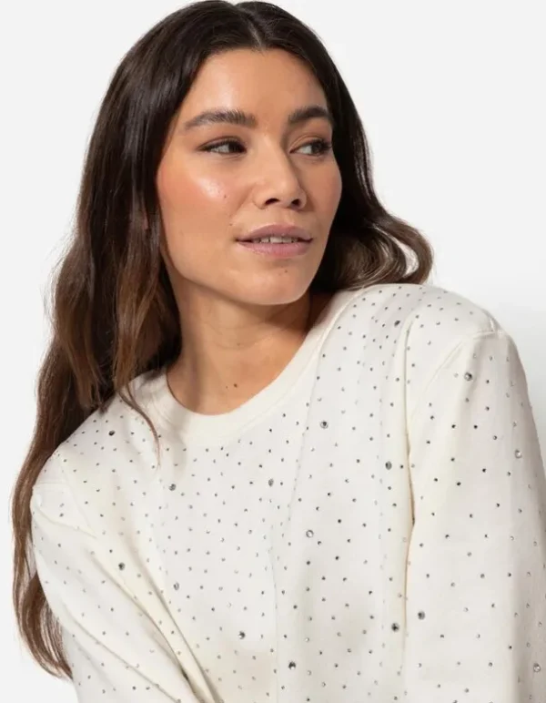 Sweatshirt - Ziersteine - weiß